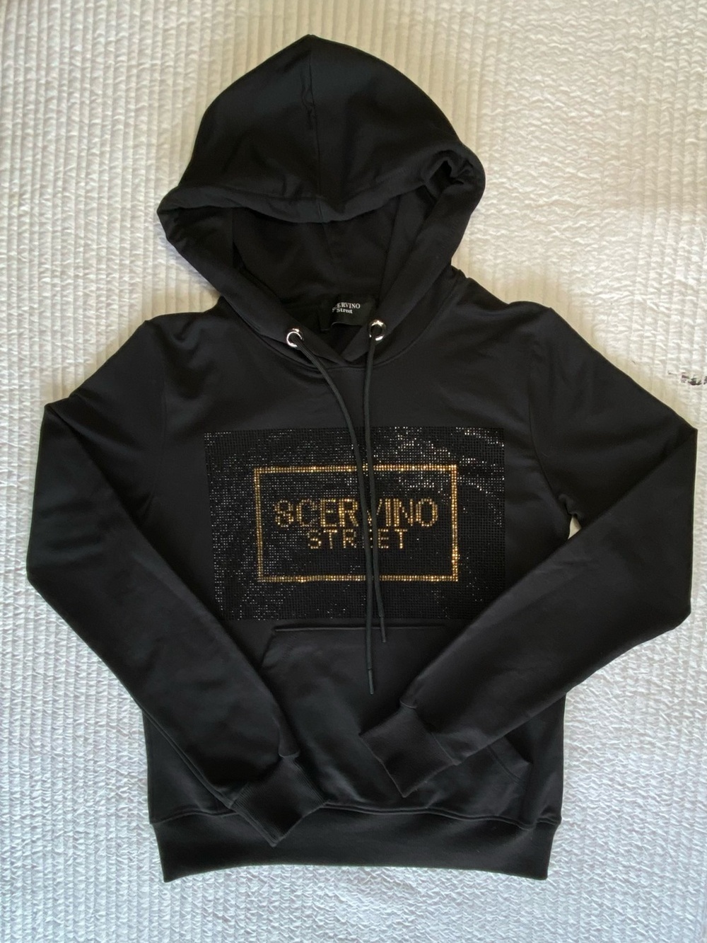 Ermanno Scervino Black Hoodie with Gold Sequin Logo